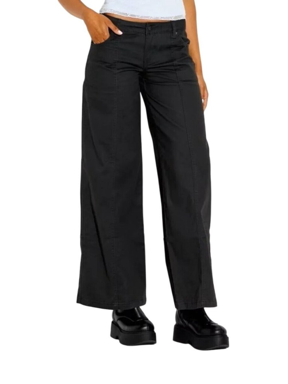 Wild Fable Black Utility Pants Size 17 High-Waisted Button & Zip Closure Cotton